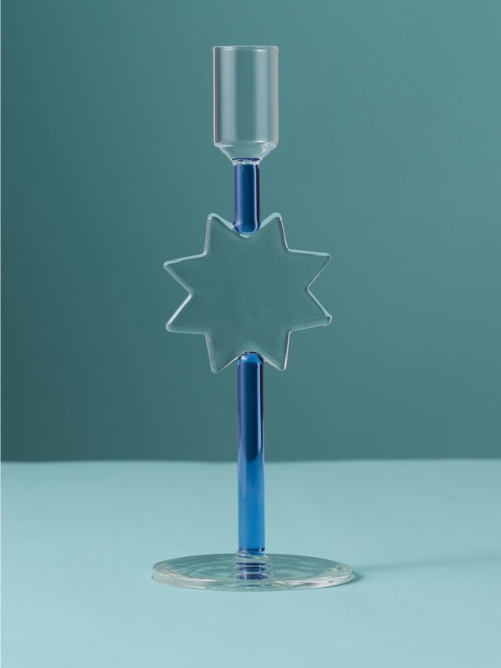 Anthropologie Blue Star Glass Candle Holder